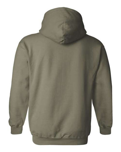 Gildan 18500 Heavy Blend pullover hoodie in Military Green, back view.