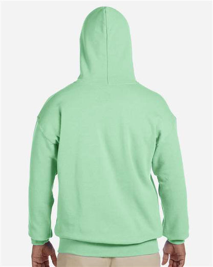 Gildan 18500 Heavy Blend pullover hoodie in Mint Green, back on model view.