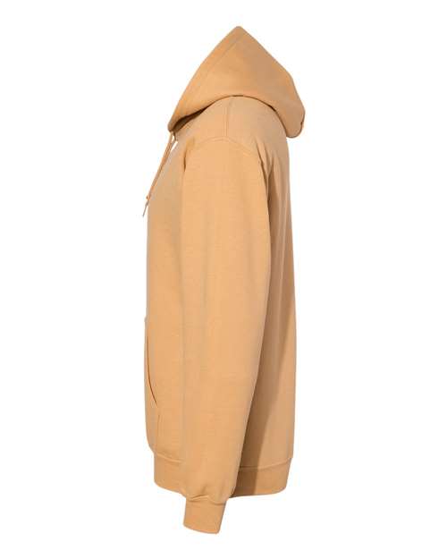 Gildan 18500 Heavy Blend pullover hoodie in Old Gold, angled side view.
