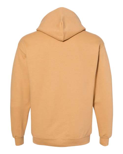 Gildan 18500 Heavy Blend pullover hoodie in Old Gold, back view.