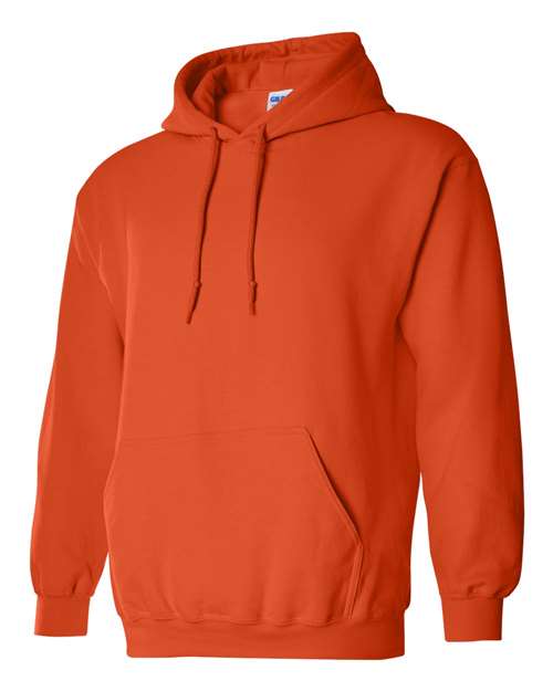 Gildan 18500 Heavy Blend pullover hoodie in Orange, angled front view.