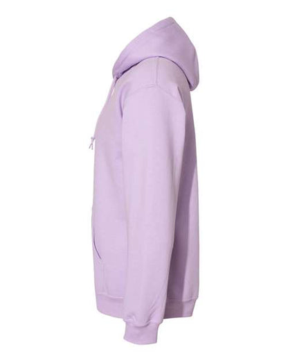 Gildan 18500 Heavy Blend pullover hoodie in Orchid, angled side view.