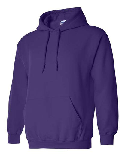 Gildan 18500 Heavy Blend pullover hoodie in Purple, angled front view.