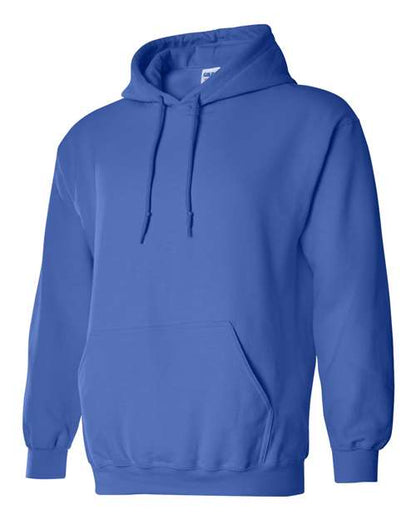 Gildan 18500 Heavy Blend pullover hoodie in Royal, angled front view.
