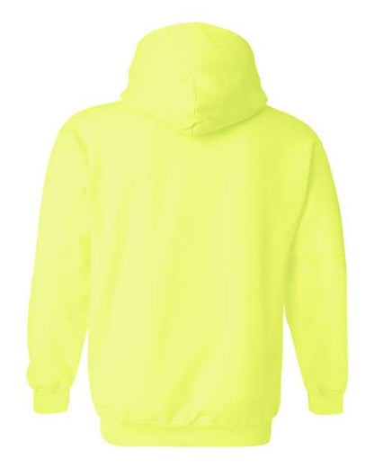 Gildan 18500 Heavy Blend pullover hoodie in Safety Green, back view.
