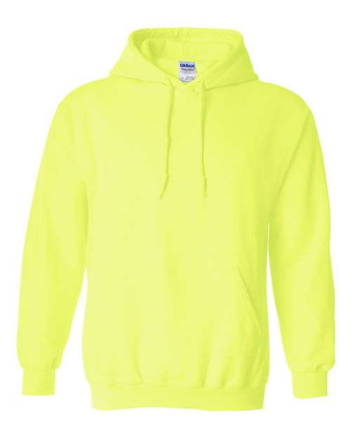 Gildan 18500 Heavy Blend pullover hoodie in Safety Green, front view.