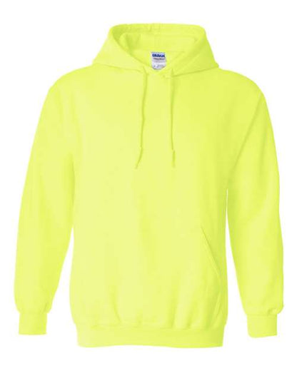 Gildan 18500 Heavy Blend pullover hoodie in Safety Green, front view.