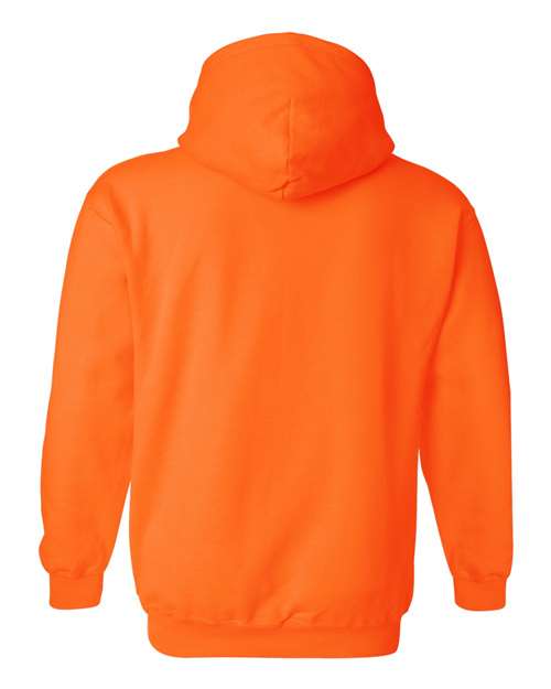 Gildan 18500 Heavy Blend pullover hoodie in Safety Orange, back view.