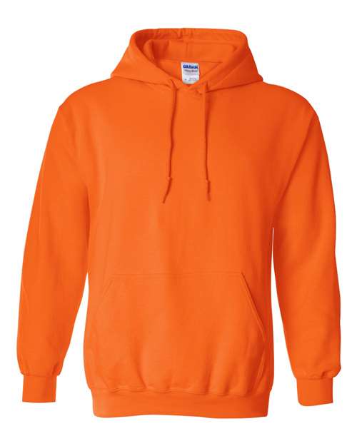 Gildan 18500 Heavy Blend pullover hoodie in Safety Orange, front view.