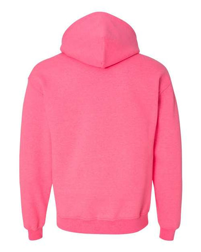 Gildan 18500 Heavy Blend pullover hoodie in Safety Pink, back view.