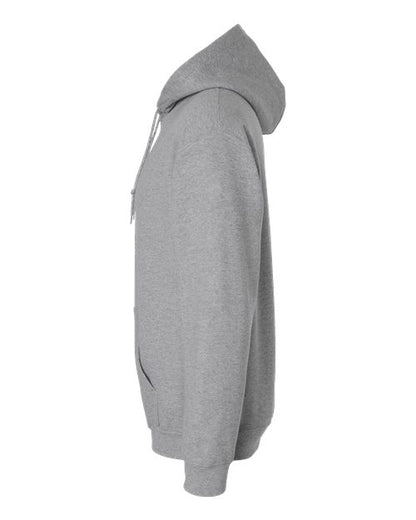 Gildan 18500 Heavy Blend pullover hoodie in Sport Grey, angled side view.