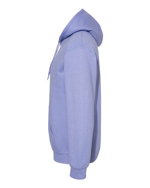 Gildan 18500 Heavy Blend pullover hoodie in Violet, angled side view.