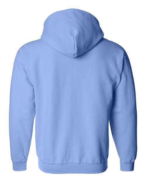 Gildan 18600 Heavy Blend full-zip hoodie in Carolina Blue, back view showing the hood, long sleeves and ribbed hem.