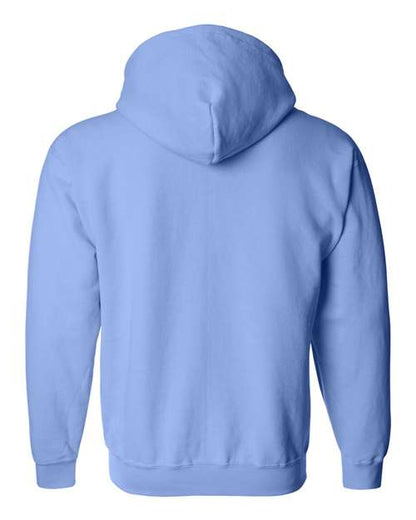 Gildan 18600 Heavy Blend full-zip hoodie in Carolina Blue, back view showing the hood, long sleeves and ribbed hem.