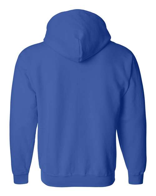 Gildan 18600 Heavy Blend full-zip hoodie in Royal, back view showing the hood, long sleeves and ribbed hem.