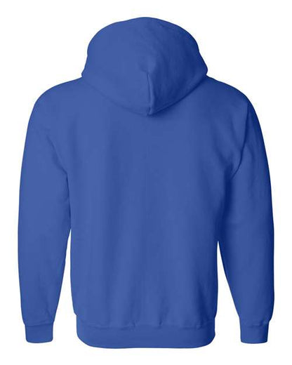 Gildan 18600 Heavy Blend full-zip hoodie in Royal, back view showing the hood, long sleeves and ribbed hem.