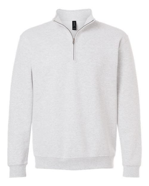 Gildan 18810 Heavy Blend quarter-zip sweatshirt in Ash, front view showing the quarter zipper and stand collar.