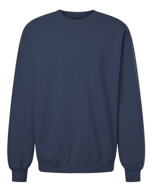 Gildan 19000 Hammer Maxweight crewneck sweatshirt in Blue Dusk, front view showing the crew neckline, long sleeves and ribbed hem.