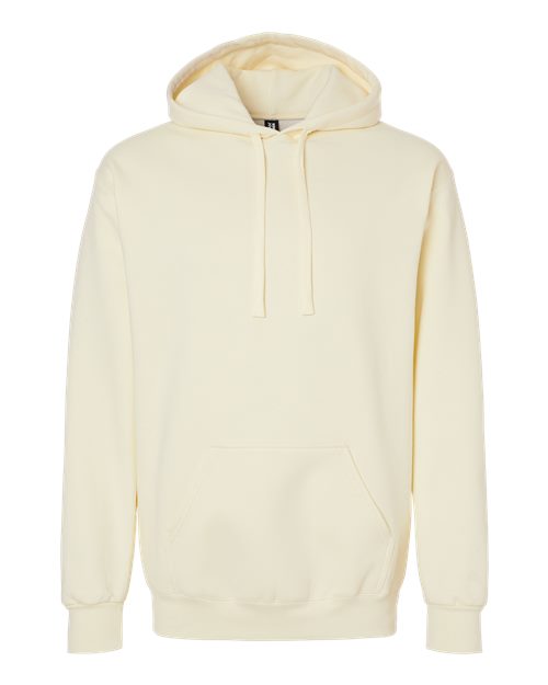 Gildan 19500 Maxweight Blend pullover hoodie in Off White, front view showing the hood and front pocket.