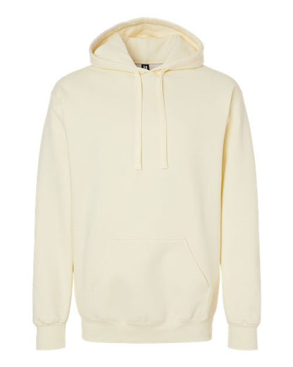 Gildan 19500 Maxweight Blend pullover hoodie in Off White, front view showing the hood and front pocket.