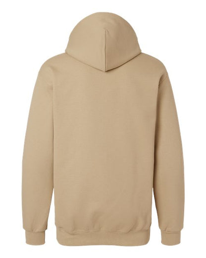 Gildan 19500 Maxweight Blend pullover hoodie in Tan, back view showing the hood, long sleeves and ribbed hem.