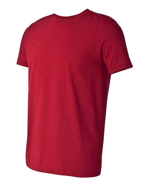 Gildan 64000 Softstyle T-shirt in Antique Cherry Red, angled front view showing the crew neckline and short sleeves.