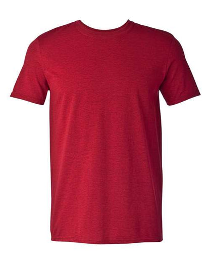 Gildan 64000 Softstyle T-shirt in Antique Cherry Red, front view showing the crew neckline and short sleeves.