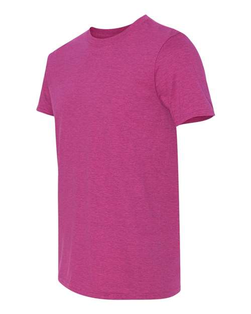 Gildan 64000 Softstyle T-shirt in Antique Heliconia, angled front view showing the crew neckline and short sleeves.