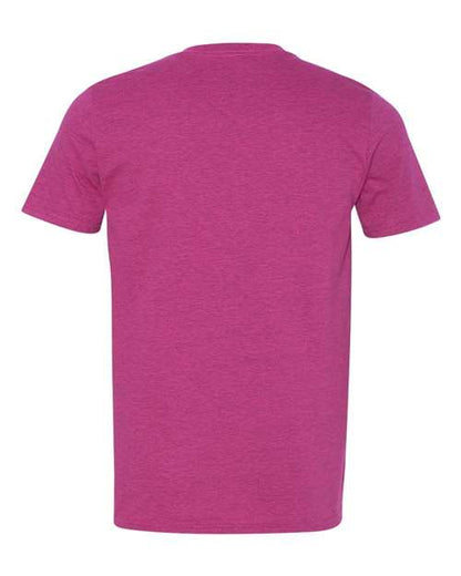 Gildan 64000 Softstyle T-shirt in Antique Heliconia, back view showing the neckline and short sleeves.