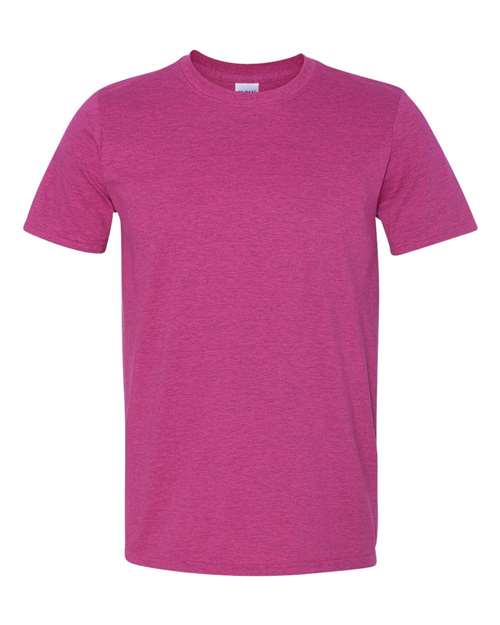 Gildan 64000 Softstyle T-shirt in Antique Heliconia, front view showing the crew neckline and short sleeves.