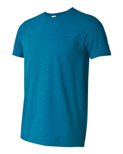 Gildan 64000 Softstyle T-shirt in Antique Sapphire, angled front view showing the crew neckline and short sleeves.