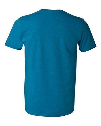 Gildan 64000 Softstyle T-shirt in Antique Sapphire, back view showing the neckline and short sleeves.