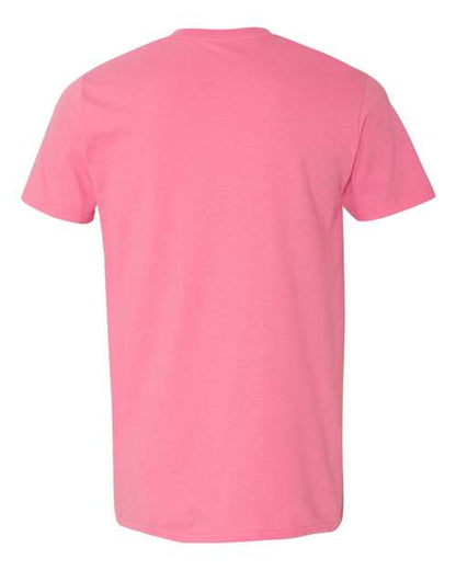 Gildan 64000 Softstyle T-shirt in Azalea, back view showing the neckline and short sleeves.