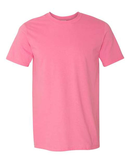 Gildan 64000 Softstyle T-shirt in Azalea, front view showing the crew neckline and short sleeves.