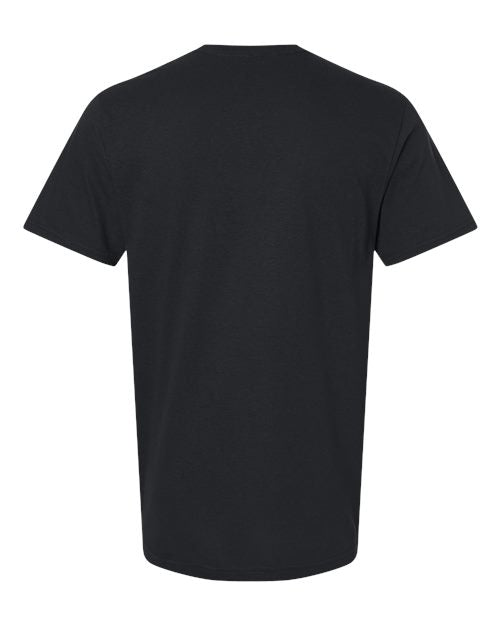 Gildan 64000 Softstyle T-shirt in Black, back view showing the neckline and short sleeves.