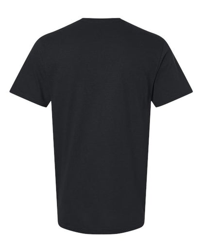 Gildan 64000 Softstyle T-shirt in Black, back view showing the neckline and short sleeves.