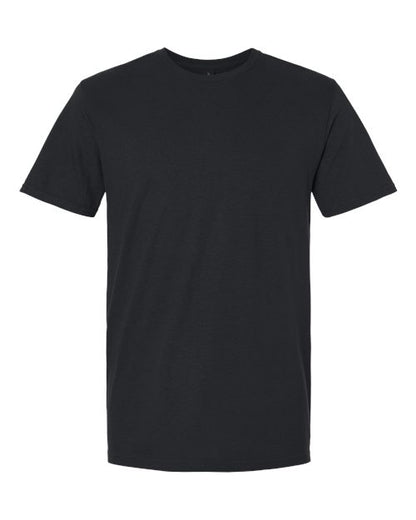 Gildan 64000 Softstyle T-shirt in Black, front view showing the crew neckline and short sleeves.