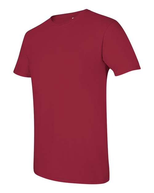 Gildan 64000 Softstyle T-shirt in Cardinal Red, angled front view showing the crew neckline and short sleeves.