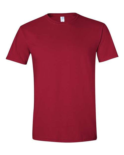 Gildan 64000 Softstyle T-shirt in Cardinal Red, front view showing the crew neckline and short sleeves.