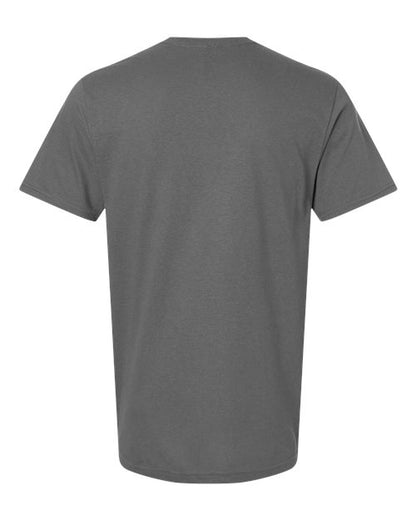 Gildan 64000 Softstyle T-shirt in Charcoal, back view showing the neckline and short sleeves.