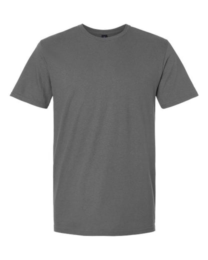 Gildan 64000 Softstyle T-shirt in Charcoal, front view showing the crew neckline and short sleeves.