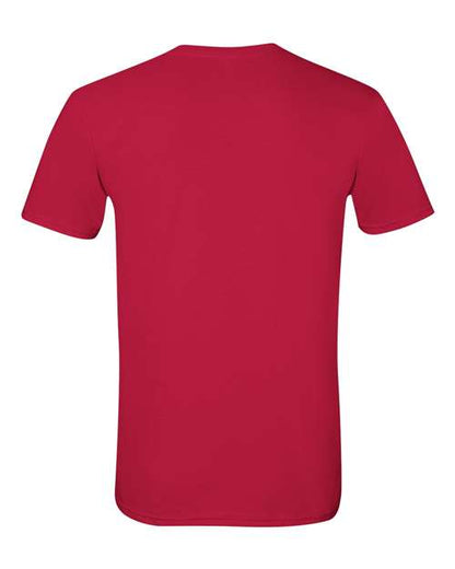 Gildan 64000 Softstyle T-shirt in Cherry Red, back view showing the neckline and short sleeves.