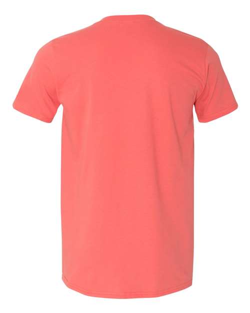 Gildan 64000 Softstyle T-shirt in Coral Silk, back view showing the neckline and short sleeves.