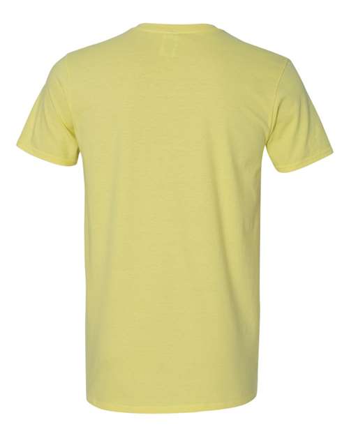 Gildan 64000 Softstyle T-shirt in Cornsilk, back view showing the neckline and short sleeves.