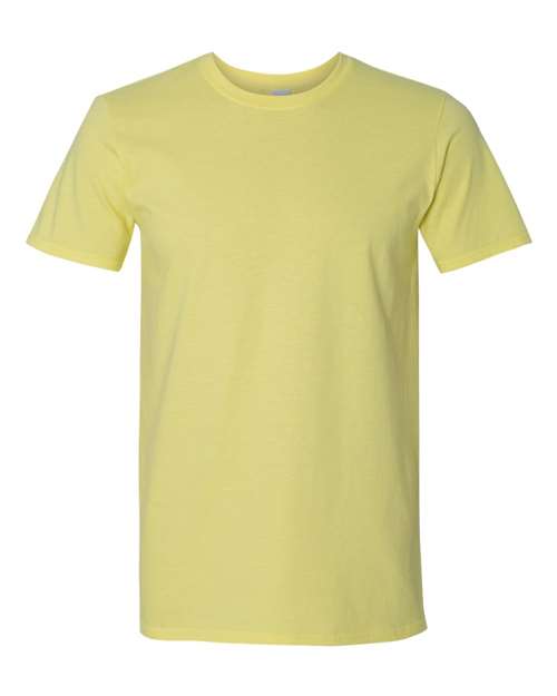 Gildan 64000 Softstyle T-shirt in Cornsilk, front view showing the crew neckline and short sleeves.