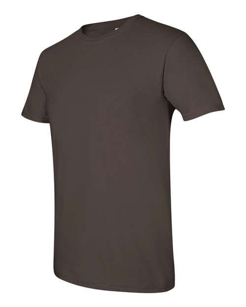 Gildan 64000 Softstyle T-shirt in Dark Chocolate, angled front view showing the crew neckline and short sleeves.