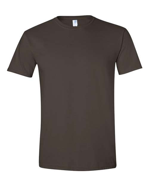 Gildan 64000 Softstyle T-shirt in Dark Chocolate, front view showing the crew neckline and short sleeves.