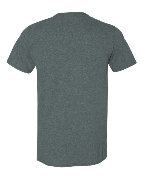 Gildan 64000 Softstyle T-shirt in Dark Heather, back view showing the neckline and short sleeves.
