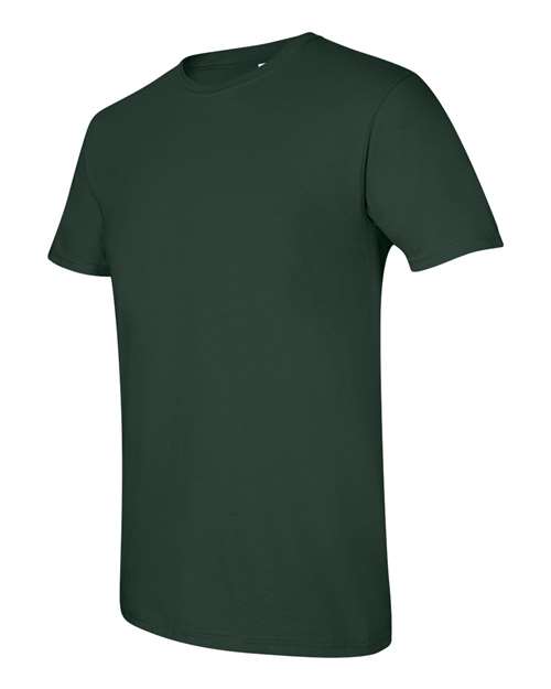 Gildan 64000 Softstyle T-shirt in Forest, angled front view showing the crew neckline and short sleeves.