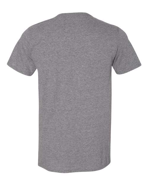 Gildan 64000 Softstyle T-shirt in Graphite Heather, back view showing the neckline and short sleeves.